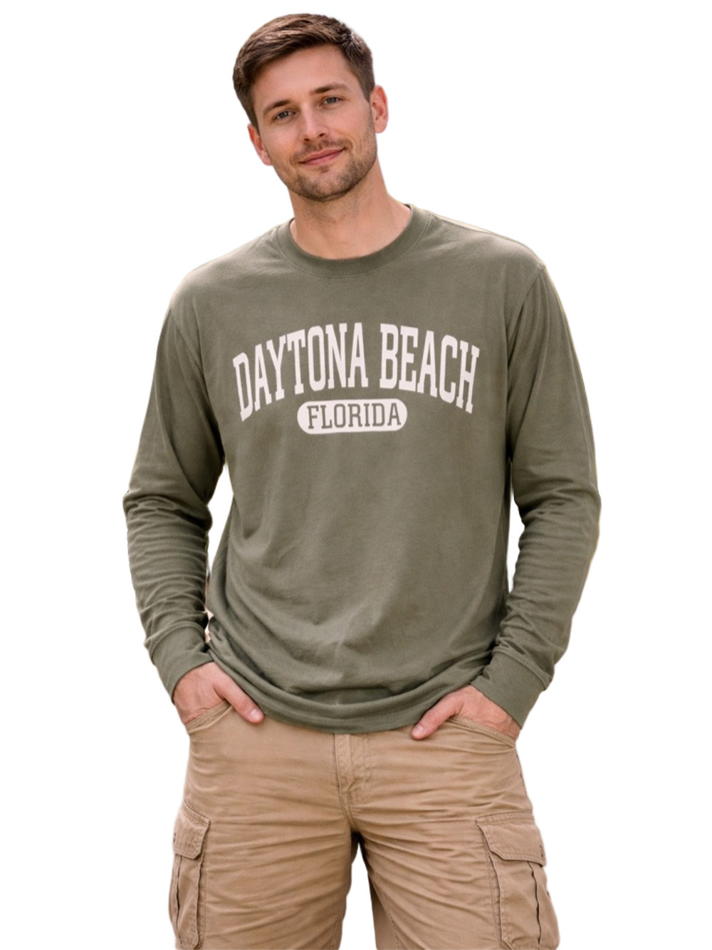 u.s. vintage Daytona Beach florida Olive Green Long Sleeve Shirt
